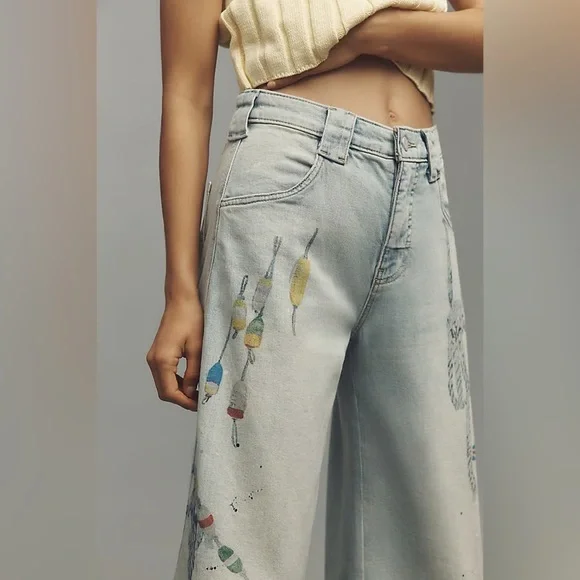 Anthropologie Pilcro Light Blue Wide-Leg Jeans 28 high rise wide leg painted - Picture 11 of 11